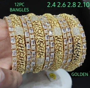Indian Bollywood Style AD CZ Real Diamond Bangle Set Of 12 Statement Jewelry Set - Picture 1 of 6