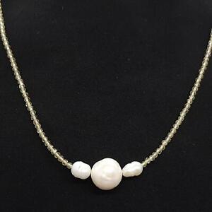 Genuine 19.80ctw Lemon Quartz & Pearl Silver Beads Necklace 5g