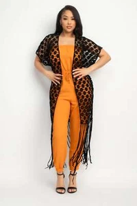 Crocheted Open-front Fringe Kimono - Picture 1 of 7