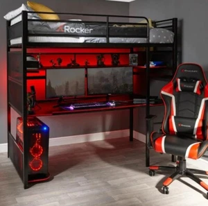 Desk Black Gaming Computer Storage Bunk Bed Table Space Saving Dorm Gamer Study - Picture 1 of 12