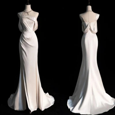 Mermaid Wedding Dress Elegant Vintage Off Shoulder Sexy Silk Satin Bridal Gowns - Image 1 of 4