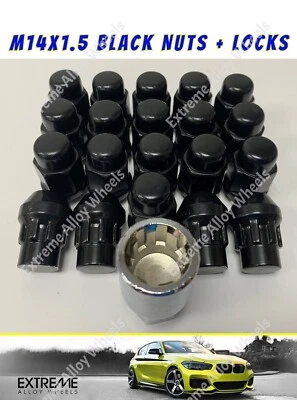 Fits Chrysler 300 C 05-10 Alloy Wheel Nuts + Locks Black Closed M14x1.5 - Image 1 of 3