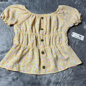 One Step Up Girls Yellow Pink Floral Blouse Size Large 14/16 - Picture 1 of 3
