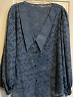 New Women's Plus 4X Lace Blouse Sheer Blue Floral Top 3/4 Sleeve Button Up Cute!