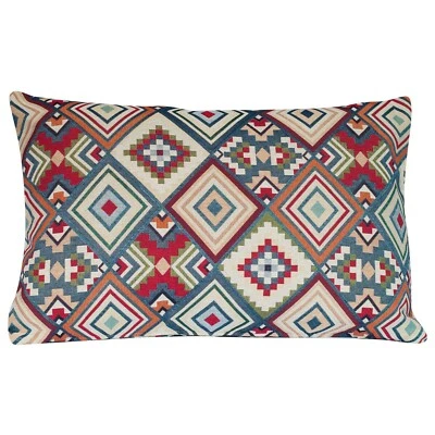Geometric Tapestry XL Rectangular Cushion. Double Sided 23x15". Red, green, blue - Image 1 of 3