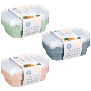 Pack de 6 Contenedores de Alimentos de Plástico 2 Secciones Microondas Congelador Cajas de Almacenamiento Seguro - Imagen 1 de 8
