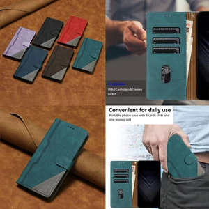 Splice Leather Card Wallet Phone Case For Xiaomi Redmi 12 8 9 10 7 10A 8A 7A 9A - Picture 1 of 18