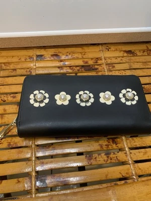 Zac Posen Women’s Wallet Top Zipper Black With Flowers Cut Out Many Pockets. - Image 1 of 4