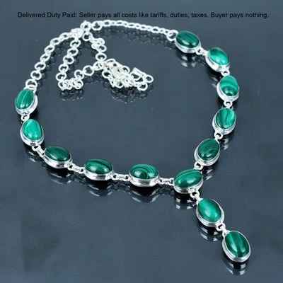 Oferta de Navidad 925 Plata Malaquita Piedras Preciosas Elegante Cadena Collar de Compromiso Foto 1 de 4