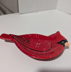 Piatto Cardinale Birdino Rosso 7” Natale Ceramica Country Bianco Maculato Nuovo - Foto 1 di 3