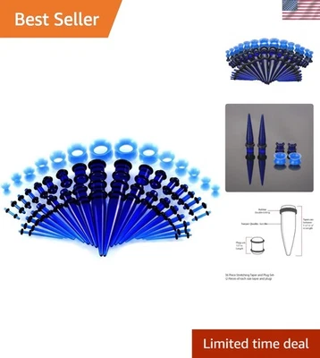 Elegante kit de estiramiento de calibre de oreja - 50 piezas con conos, túneles y tapones 14G-00G Foto 1 de 4