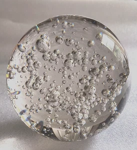 Vintage Large Clear Glass Crystal Controlled Bubble Heavy Ball Paperweight 4" - Picture 1 of 9