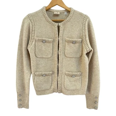 NWT Tahari Wool Blend Knit Cardigan Sweater Rhinestone Buttons Pockets Medium - Image 1 of 4