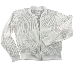 VICTORIA Secret Gauzy White Sport Zip Up Palm Leaf Pattern Long Sleeve Top Large - Picture 1 of 6