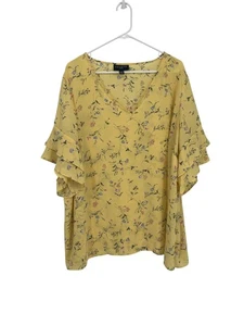 Premise Woman Top Yellow floral 3X/TTG Crew neck short ruffled sleeve tunic - Picture 1 of 6