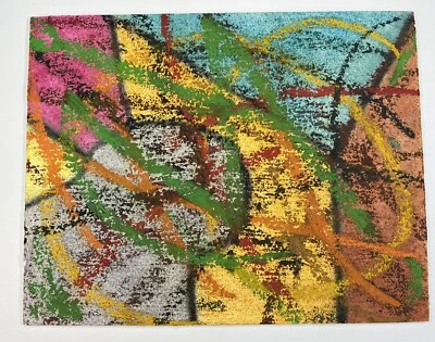 Текстурированная абстрактная живопись - постороннее народное искусство 11x14 дюймов желтый розовый синий без подписи - Изображение 1 из 4