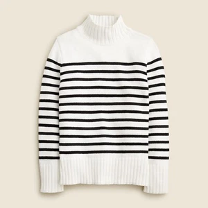 NWT J.Crew Size Small Cotton Turtleneck Sweater in Stripe Black White Pullover - Picture 1 of 6