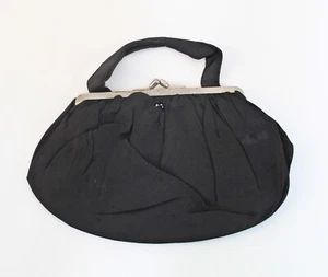 Damen Stoff Handtasche Vintage antik Clutch Bügel schwarz 20 x 11 cm - Bild 1 von 5