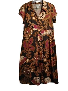 Vintage Robbie Bee Womens Brown Floral Short Sleeve Dress Size 14 Collar - Picture 1 of 12