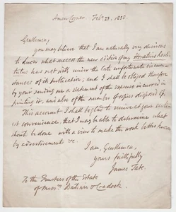 James Tate (1771-1843), author, 1838 Autograph Letter Signed about a new edition - Picture 1 of 1