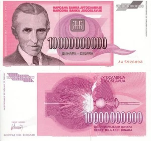 NIKOLA TESLA 10 MILIARDI DINARO JUGOSLAVO POSTER LUCIDO FOTO denaro 1594 - Foto 1 di 1