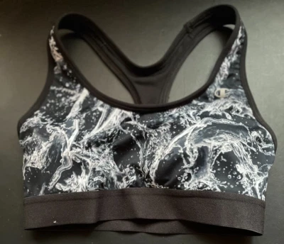 Champion Women Black White Medium Razorback Removable Pad Sports Bra - Image 1 of 4