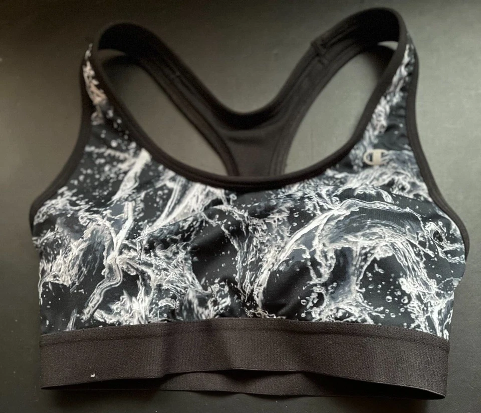 Champion Women Black White Medium Razorback Removable Pad Sports Bra - Image 1 of 4