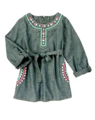 USADA EN EXCELENTE ESTADO GYMBOREE SALVAJE PARA CABALLOS TÚNICA VAQUERA CAMISA BLUSA CINTURÓN BORDADO TALLA 8 Foto 1 de 4