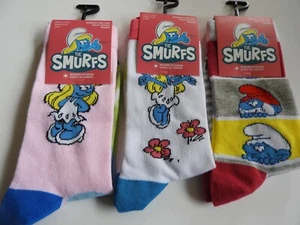 3 Pair Smurf Socks Women's Novelty One Size US 6-9.5 - Picture 1 of 3