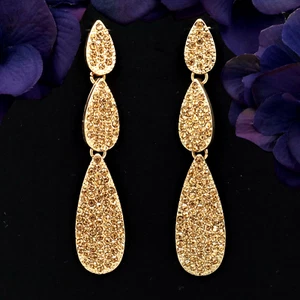 Women Gold Plated Crystal Rhinestone Tassel Chandelier Drop Dangle Earrings 6099 - Picture 1 of 3