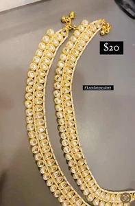 Gold Plated  Kundan Anklets for Women Kundan Payal Set Pair Jewelry - Picture 1 of 1