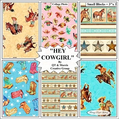QUILTING TREASURES/MORRIS CREATIVE QT, HEY COWGIRL, WESTERN, HORSES, BOOTS, HATS, FABRICS PRICED BY 1/2 YD