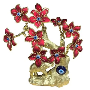 Deko Elefant Evil Eye Baum mit roten Blumen für Hausschutz & Glück - Bild 1 von 5