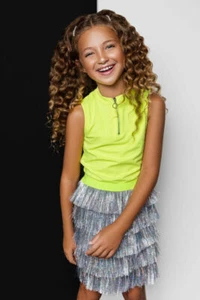 NWT #1 Mia New York 2pc Neon Tank & Silver Fringe Skirt  Girls  10 - Picture 1 of 2