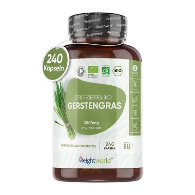 WeightWorld Bio Gerstengras - 240 Kapseln - Haar Vitamine - Verdauung & Energie - Bild 1 von 4