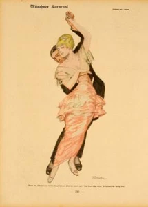 SIMPLICISSIMUS 1913 VON KAINER MUNCHER KARNEVAL AUF LEINEN ORIGINAL - Bild 1 von 1