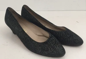 Salvatore Ferragamo Women's Heels Size 6 Black Patterned Block Slip On Used F1 - Picture 1 of 10