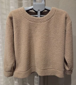 J Crew Vintage Fleece Sweater Women's Small Long Sleeves Beige Faux Suede Lined - Picture 1 of 8