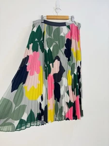 Boden Skirt Women Size 14 Petite Multicoloured Midi Pleated Swing Floaty Zip - Picture 1 of 10