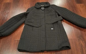 Womens Black Quilted Hearts Full Snap Down BETSEY JOHNSON Winter Coat Size Small - Picture 1 of 24