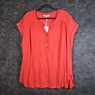 Top Rosa y Oliva Mujer 1X Coral Naranja Henley Manga Gorra Fluido Oficina Nuevo Foto 1 de 4