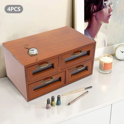 Vintage Small Wooden Desktop Storage Box Drawer Display Shelf Organizer Craft US - Image 1 of 4