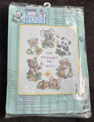 Dimensions Stamped Cross Stitch Tiny Treasures Baby Animals Quilt Kit, 34' x 43' - Image 1 of 2