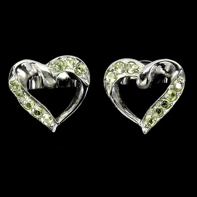 Black Friday Sterling Silver Earrings Round Peridot 1.5mm Heart Natural Jewelry - Image 1 of 4