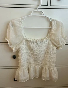 Fitted Ivory Puff Sleeve Top Shirt Blouse - Small/ S - By Moa Moa - EUC! - Picture 1 of 9