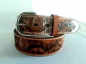 Cinturón Vintage El Charro E303 Tema Indio Estampado A Fuego Cosido - Imagen 1 de 3