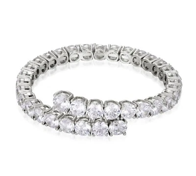 Silver Bracelet CZ Stone Adjustable Cuff Platinum Plated Luxury Jewelry - Image 1 of 4