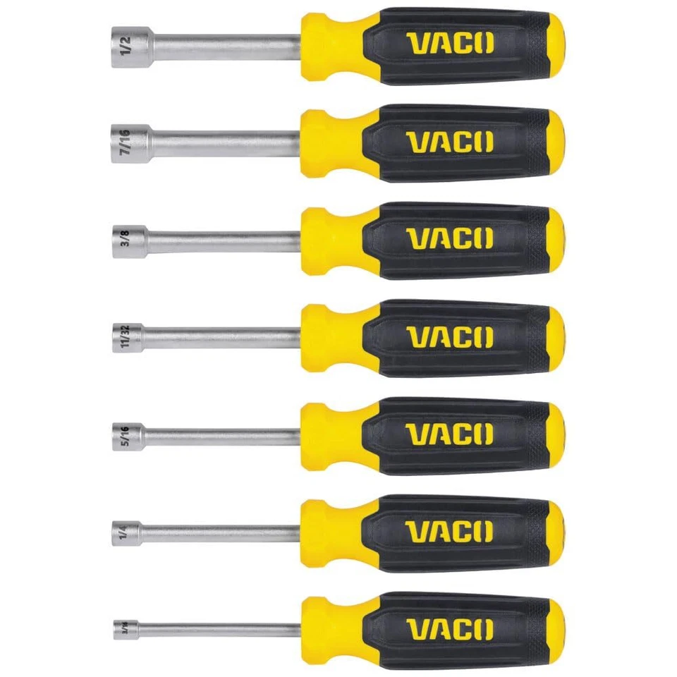 VACO 7-Piece SAE Nut Driver Set Laser Etched Sizes Magnetic Tip - VAC7070
