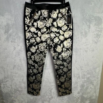 Size 4 Formal Pants Black Gold Metallic Floral Juicy Couture Black Label NEW - Image 1 of 4
