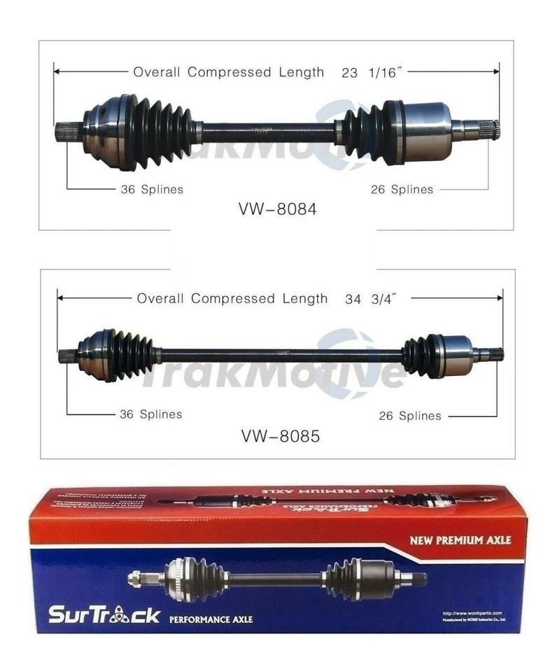 For VW Golf Jetta Rabbit FWD 2 Front CV Axle Shafts SurTrack Set Auto.Transm. - Image 1 of 1